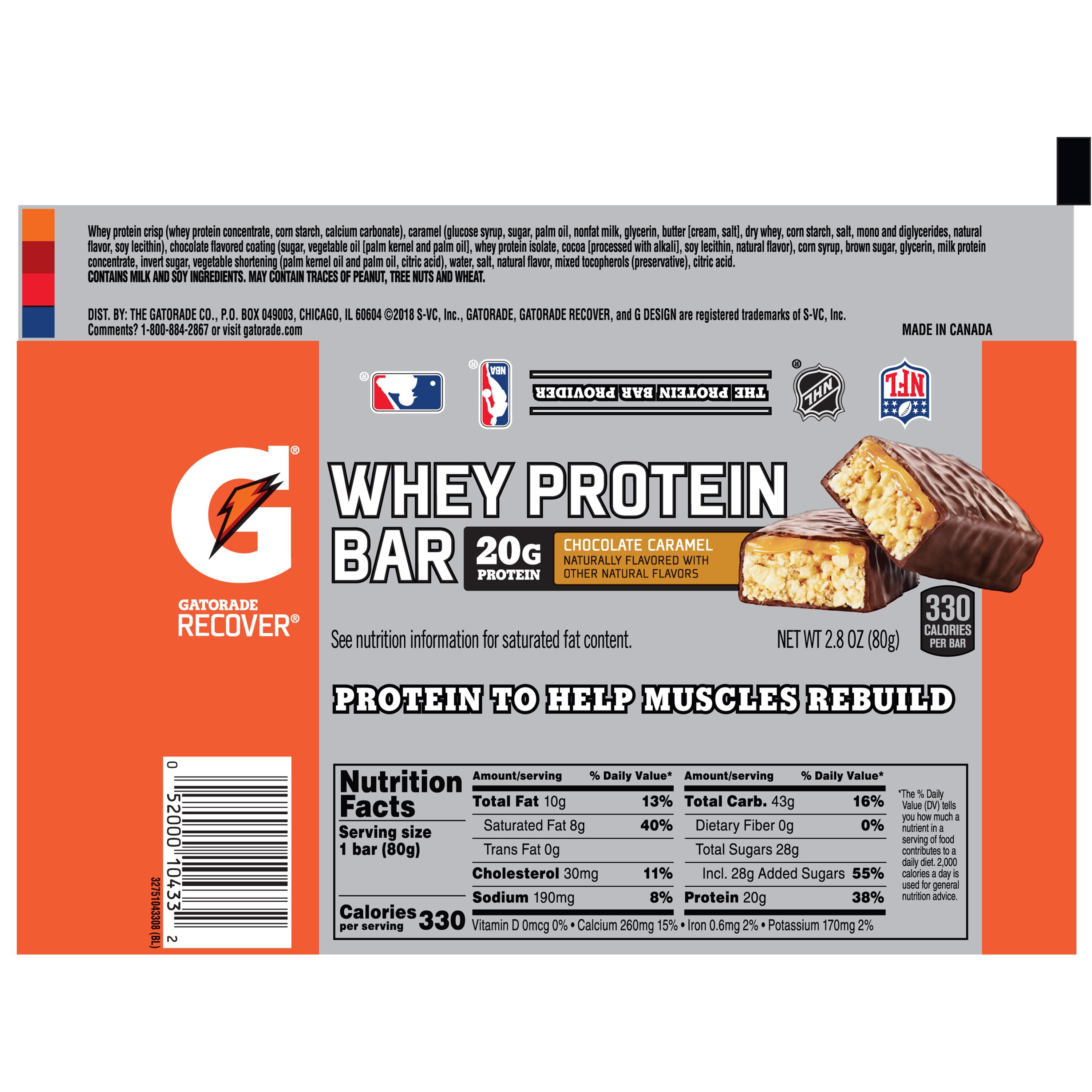 Gatorade Recovery Protein Bar Caramel 2.82 oz 12ct